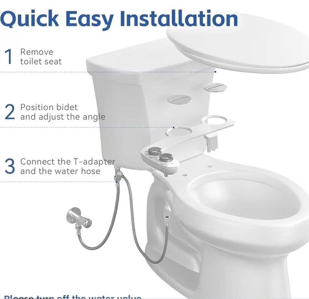 Universal Non-Electric Bidet Toilet Seat Attachment with Dual Nozzles and Adjust